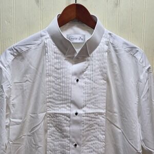 Chaplin Dress Shirt Mens XL 32/33 White Pleated Tuxedo Wing Collar LS Formal